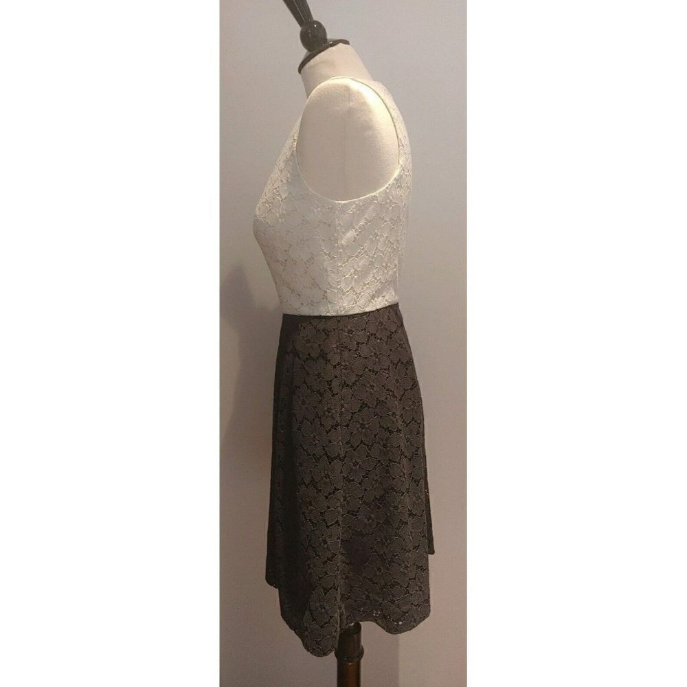 Shoshanna Mini Cocktail Dress Cream and Black Lace Sleeveless Fit Flare Size 4 - Picture 2 of 6